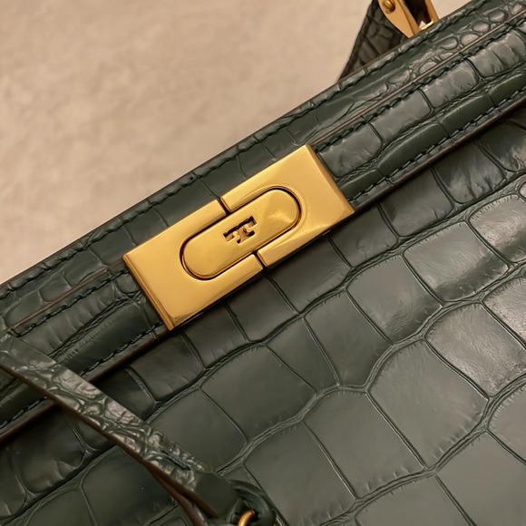 Authentic Tory Burch Lee Radziwill Satchel Croc Embossed Leather Satchel - Picture 11 of 15
